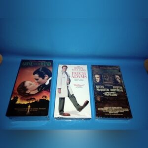 Lots of 3 Sealed VHS Tapes Gone With The Wind, Papillon And Patch Adams Vintage
